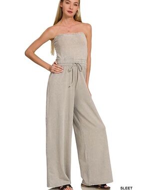 Zenana Acid Washed Women's Sleet Strapless Jumpsuit